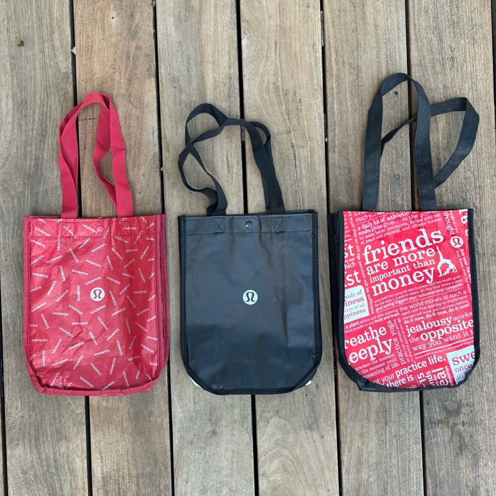 Lululemon Reusable Recyclable Small Tote Bag Bundle Red Black Multicolor Bundle - Picture 3 of 3